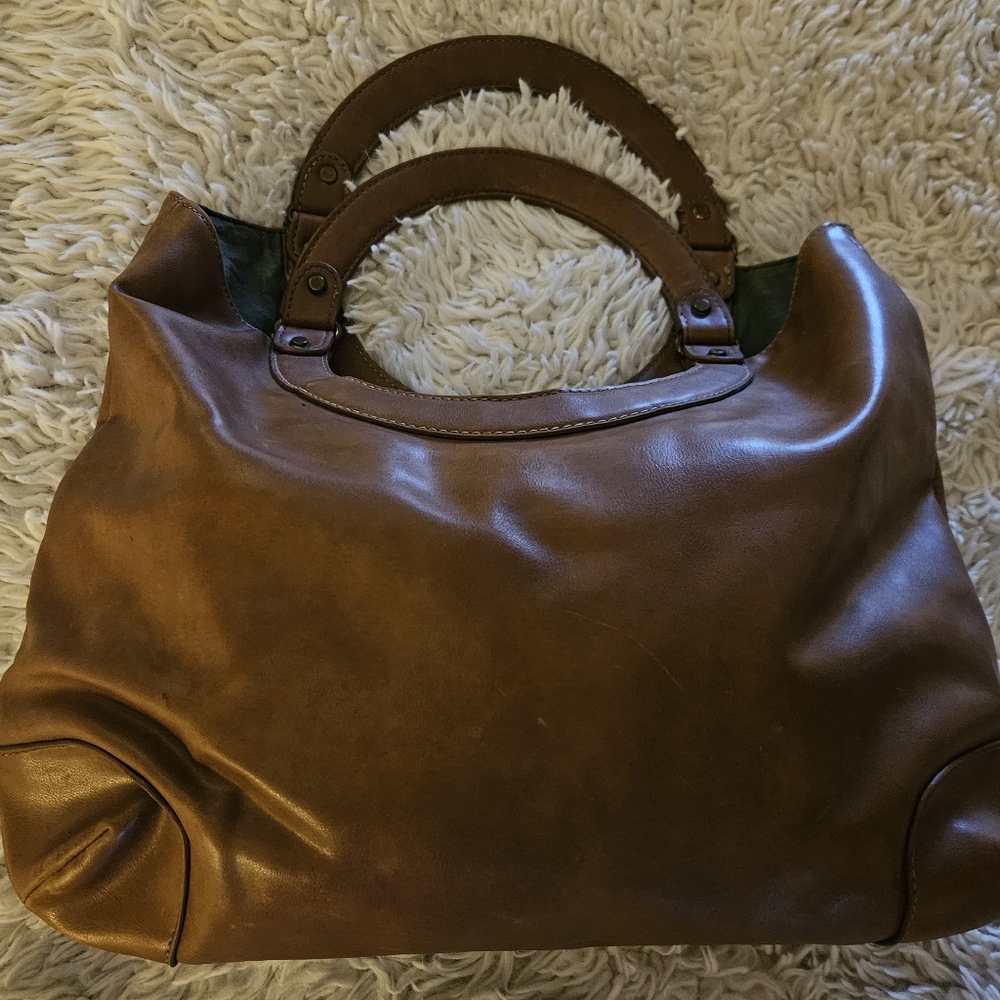Nine West Dark Tan Tote Bag with A Smooth Polished Finish
